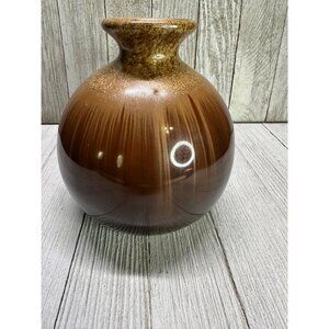 Vtg McM Art Pottery Bud Crystalline Vase Brown Gold Drip Glaze Ceramic 5'' Tall